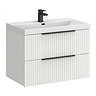 Milan Fluted 800mm Matt White 2-Drawer Wall Hung Vanity Unit with Matt Black Handles