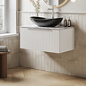 Milan Fluted 800mm Matt White Vanity Unit - Wall Hung 1 Drawer Unit with Carrara Marble Worktop & Chrome Handle