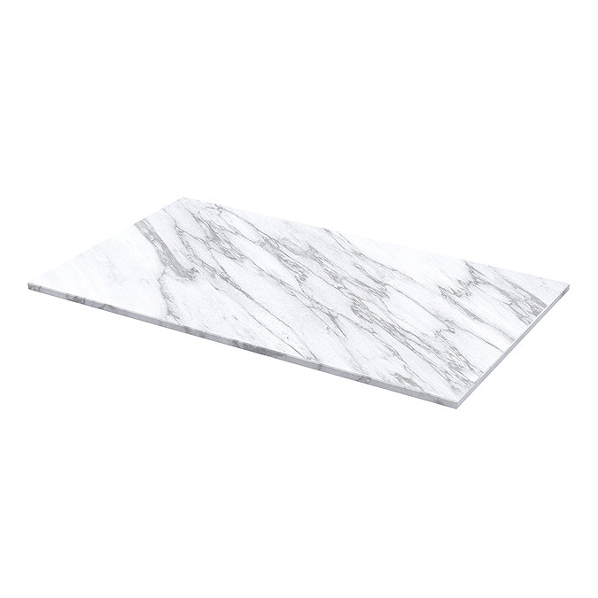 Milan Fluted 800mm Matt White Vanity Unit - Wall Hung 1 Drawer Unit with Carrara Marble Worktop & Chrome Handle