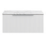Milan Fluted 800mm Matt White Vanity Unit - Wall Hung 1 Drawer Unit with Carrara Marble Worktop & Chrome Handle