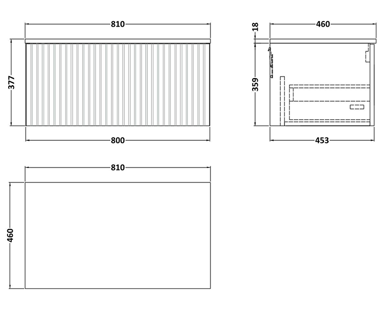 Milan Fluted 800mm Matt White Vanity Unit - Wall Hung 1 Drawer Unit with Carrara Marble Worktop & Chrome Handle