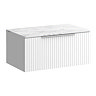 Milan Fluted 800mm Matt White Vanity Unit - Wall Hung 1 Drawer Unit with Carrara Marble Worktop & Chrome Handle