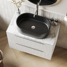 Milan Fluted 800mm Matt White Vanity Unit - Wall Hung 2 Drawer Unit with Carrara Marble Worktop & Chrome Handles