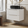 Milan Fluted 800mm Matt White Vanity Unit - Wall Hung 2 Drawer Unit with Carrara Marble Worktop & Chrome Handles