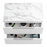 Milan Fluted 800mm Matt White Vanity Unit - Wall Hung 2 Drawer Unit with Carrara Marble Worktop & Chrome Handles