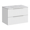 Milan Fluted 800mm Matt White Vanity Unit - Wall Hung 2 Drawer Unit with Carrara Marble Worktop & Chrome Handles