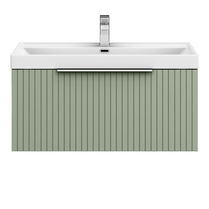 Milan Fluted 800mm Satin Green 1-Drawer Wall Hung Vanity Unit with Chrome Handle