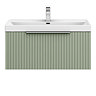 Milan Fluted 800mm Satin Green 1-Drawer Wall Hung Vanity Unit with Chrome Handle