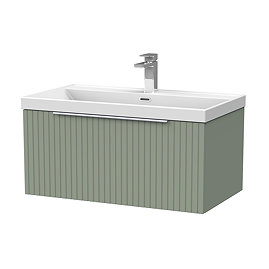 Milan Fluted 800mm Satin Green 1-Drawer Wall Hung Vanity Unit with Chrome Handle
