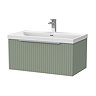 Milan Fluted 800mm Satin Green 1-Drawer Wall Hung Vanity Unit with Chrome Handle