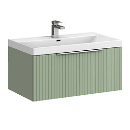 Milan Fluted 800mm Satin Green 1-Drawer Wall Hung Vanity Unit with Chrome Handle