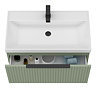 Milan Fluted 800mm Satin Green 1-Drawer Wall Hung Vanity Unit with Matt Black Handle