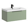 Milan Fluted 800mm Satin Green 1-Drawer Wall Hung Vanity Unit with Matt Black Handle