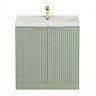 Milan Fluted 800mm Satin Green 2-Door Floor Standing Vanity Unit with Brushed Brass Handles