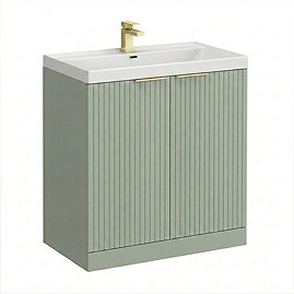 Milan Fluted 800mm Satin Green 2-Door Floor Standing Vanity Unit with Brushed Brass Handles