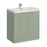 Milan Fluted 800mm Satin Green 2-Door Floor Standing Vanity Unit with Brushed Brass Handles