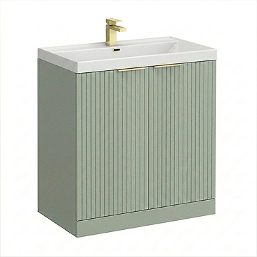 Milan Fluted 800mm Satin Green 2-Door Floor Standing Vanity Unit with Brushed Brass Handles
