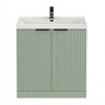 Milan Fluted 800mm Satin Green 2-Door Floor Standing Vanity Unit with Matt Black Handles
