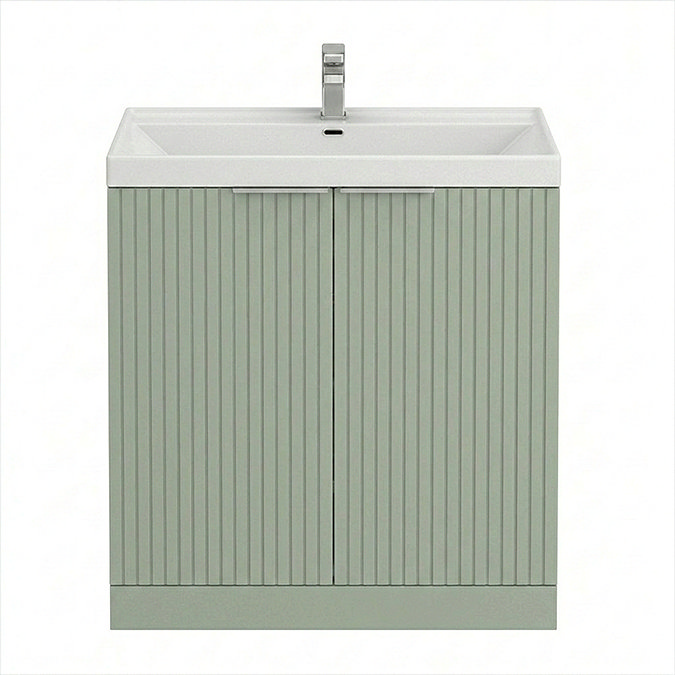 Milan Fluted 800mm Satin Green 2-Door Floor Standing Vanity Unit