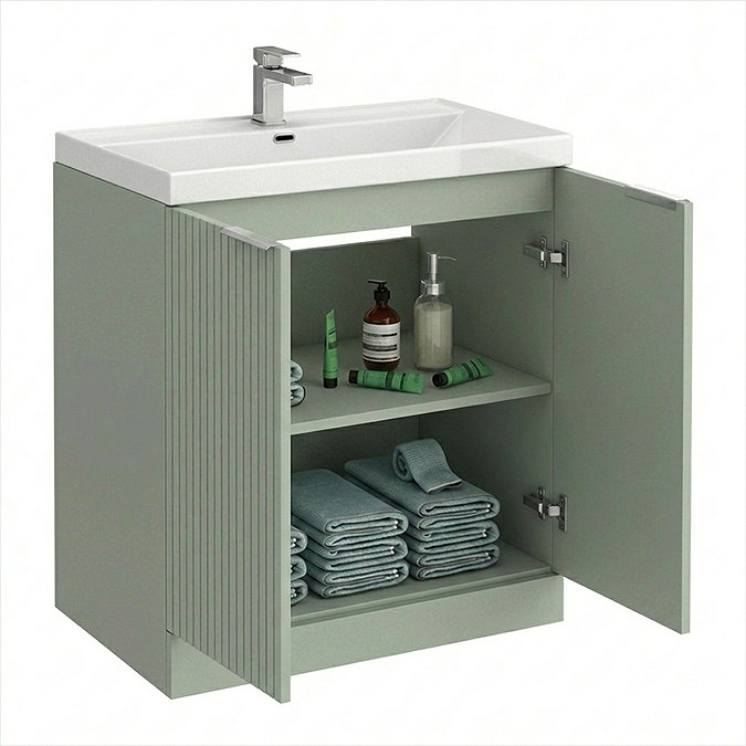 Milan Fluted 800mm Satin Green 2-Door Floor Standing Vanity Unit
