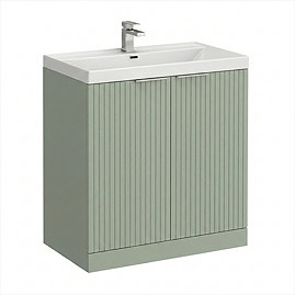 Milan Fluted 800mm Satin Green 2-Door Floor Standing Vanity Unit