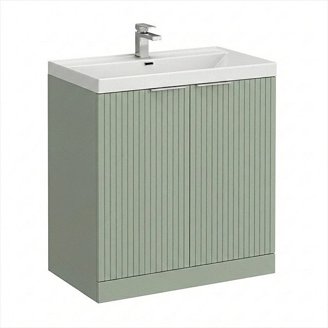 Milan Fluted 800mm Satin Green 2-Door Floor Standing Vanity Unit