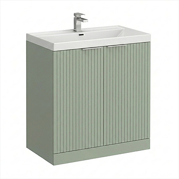 Milan Fluted 800mm Satin Green 2-Door Floor Standing Vanity Unit
