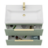 Milan Fluted 800mm Satin Green 2-Drawer Wall Hung Vanity Unit with Brushed Brass Handles