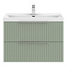 Milan Fluted 800mm Satin Green 2-Drawer Wall Hung Vanity Unit with Chrome Handles