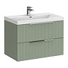 Milan Fluted 800mm Satin Green 2-Drawer Wall Hung Vanity Unit with Chrome Handles