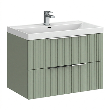 Milan Fluted 800mm Satin Green 2-Drawer Wall Hung Vanity Unit with Chrome Handles