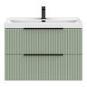 Milan Fluted 800mm Satin Green 2-Drawer Wall Hung Vanity Unit with Matt Black Handles