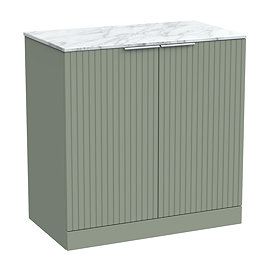 Milan Fluted 800mm Satin Green Vanity Unit - Floor Standing 2-Door Unit with Carrara Marble Worktop & Chrome Handles