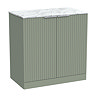 Milan Fluted 800mm Satin Green Vanity Unit - Floor Standing 2-Door Unit with Carrara Marble Worktop & Chrome Handles