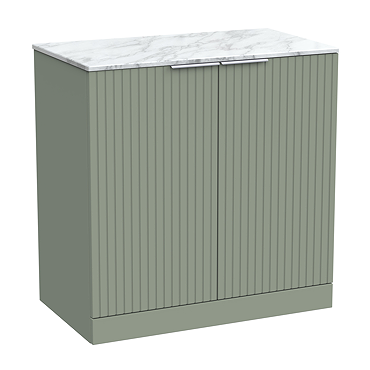 Milan Fluted 800mm Satin Green Vanity Unit - Floor Standing 2-Door Unit with Carrara Marble Worktop & Chrome Handles