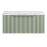 Milan Fluted 800mm Satin Green Vanity Unit - Wall Hung 1 Drawer Unit with Carrara Marble Worktop & Chrome Handle
