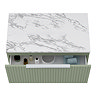 Milan Fluted 800mm Satin Green Vanity Unit - Wall Hung 1 Drawer Unit with Carrara Marble Worktop & Chrome Handle
