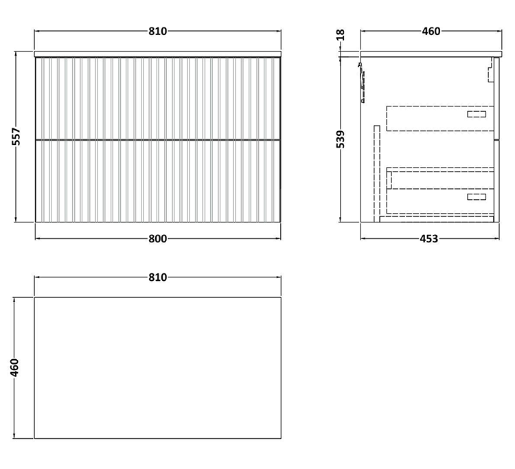 Milan Fluted 800mm Satin Green Vanity Unit - Wall Hung 2 Drawer Unit with Carrara Marble Worktop & Chrome Handles