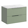 Milan Fluted 800mm Satin Green Vanity Unit - Wall Hung 2 Drawer Unit with Carrara Marble Worktop & Chrome Handles