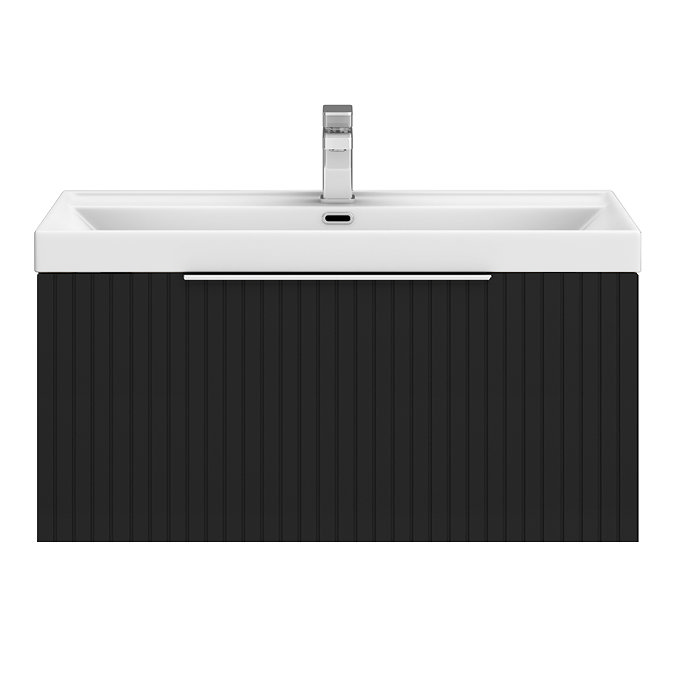 Milan Fluted 800mm Soft Black 1-Drawer Wall Hung Vanity Unit with Chrome Handle