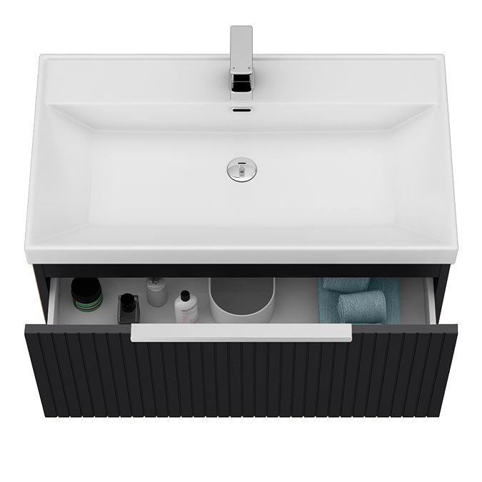 Milan Fluted 800mm Soft Black 1-Drawer Wall Hung Vanity Unit with Chrome Handle