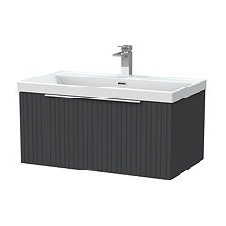 Milan Fluted 800mm Soft Black 1-Drawer Wall Hung Vanity Unit with Chrome Handle