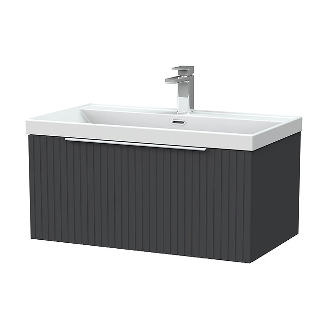 Milan Fluted 800mm Soft Black 1-Drawer Wall Hung Vanity Unit with Chrome Handle
