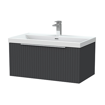 Milan Fluted 800mm Soft Black 1-Drawer Wall Hung Vanity Unit with Chrome Handle