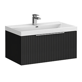 Milan Fluted 800mm Soft Black 1-Drawer Wall Hung Vanity Unit with Chrome Handle