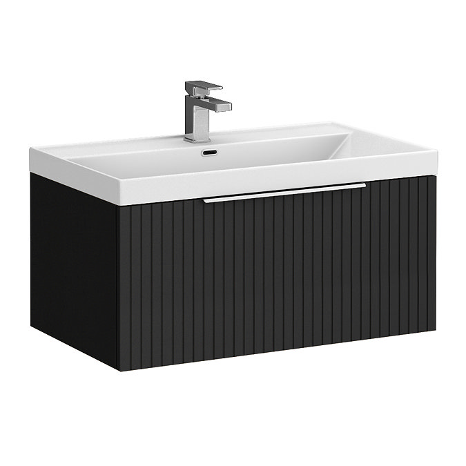 Milan Fluted 800mm Soft Black 1-Drawer Wall Hung Vanity Unit with Chrome Handle