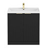 Milan Fluted 800mm Soft Black 2-Door Floor Standing Vanity Unit with Brushed Brass Handles