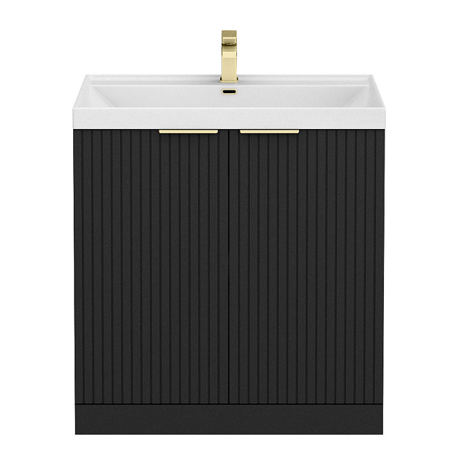 Milan Fluted 800mm Soft Black 2-Door Floor Standing Vanity Unit with Brushed Brass Handles