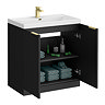 Milan Fluted 800mm Soft Black 2-Door Floor Standing Vanity Unit with Brushed Brass Handles