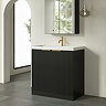 Milan Fluted 800mm Soft Black 2-Door Floor Standing Vanity Unit with Brushed Brass Handles